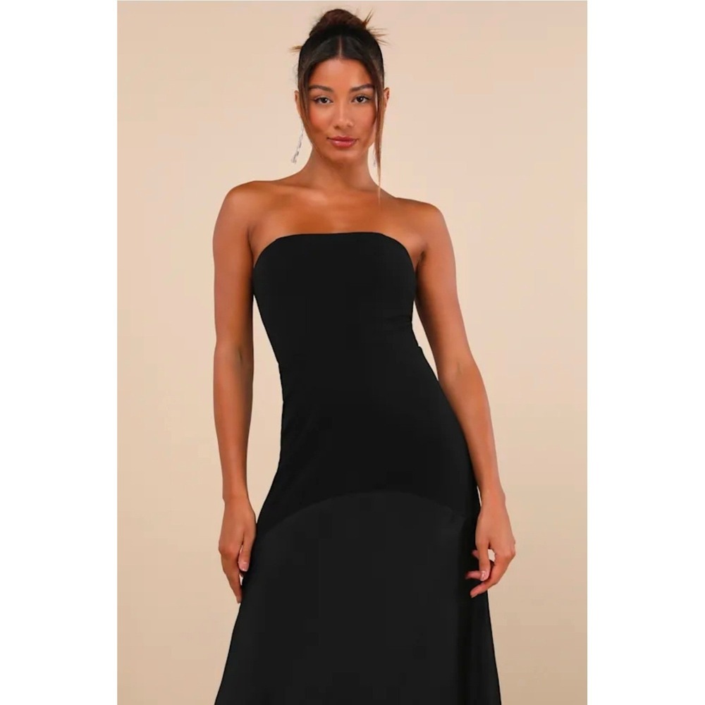 Lulus Women XS Black Compelling Style Strapless A Line Maxi Dress Satin Contrast - Picture 8 of 8